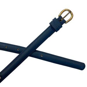 Vintage Gorbani Blue Leather Skinny Belt Medium 30 Brass Buckle Neutral Classic